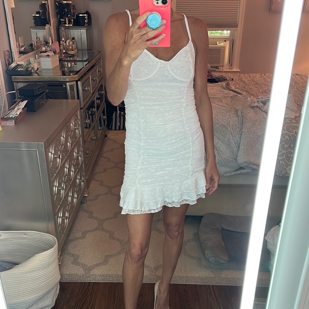 Amazon White Mini Dress with Ruffles